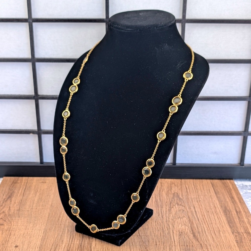 Kate Spade New York Gold Tone Smoky Glass Station Necklace Long Layering 32"